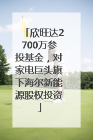 欣旺达2700万参投基金，对家电巨头旗下海尔新能源股权投资