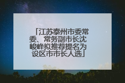 江苏泰州市委常委、常务副市长沈峻峰拟推荐提名为设区市市长人选
